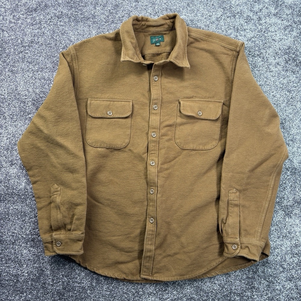 J.‎ Crew Heavyweight Chamois Flannel Shirt Men's XXL Brown Tan Oarsman Button Up
